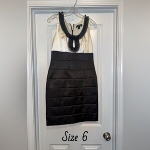 Cream and Black Tiered Halter Cocktail Dress